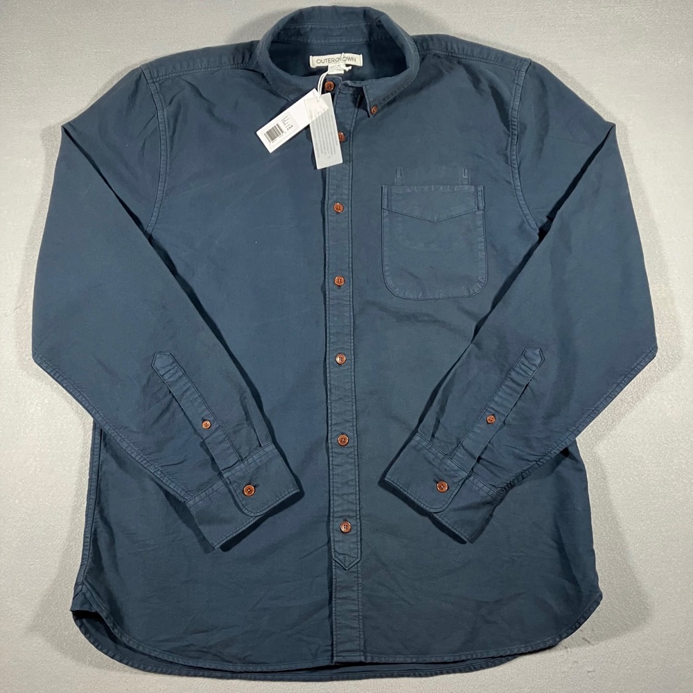 NWT Outerknown Button Down Shirt Mens L Navy Blue Organic Cotton Casual Coastal